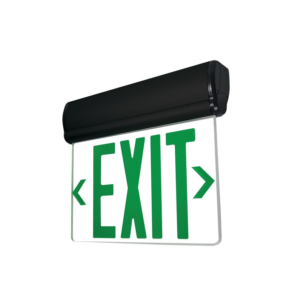 Surface Adjustable LED Edge-Lit Exit Sign, Battery Backup, 6" Green Letters, Single Face / Clear