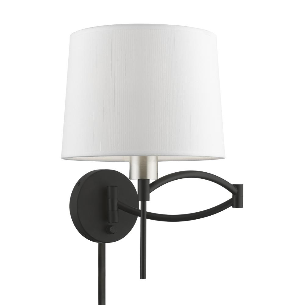 1 Light Black with Brushed Nickel Accent Swing Arm Wall Lamp