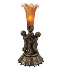 Meyda Blue 11476 - 12" High Amber Tiffany Pond Lily Twin Cherub Mini Lamp