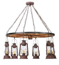 Meyda Blue 117204 - 40"W Miners Lantern 6 LT Wagon Wheel Chandelier