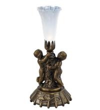 Meyda Blue 12989 - 12" High White Pond Lily Twin Cherub Mini Lamp