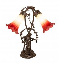 Meyda Blue 251671 - 17" High Seafoam/Cranberry Tiffany Pond Lily 2 Light Trellis Girl Accent Lamp