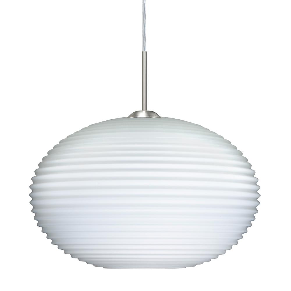 Besa Pendant Pape 12 Satin Nickel Opal Ribbed 1x9W LED, 15Ft. Cord