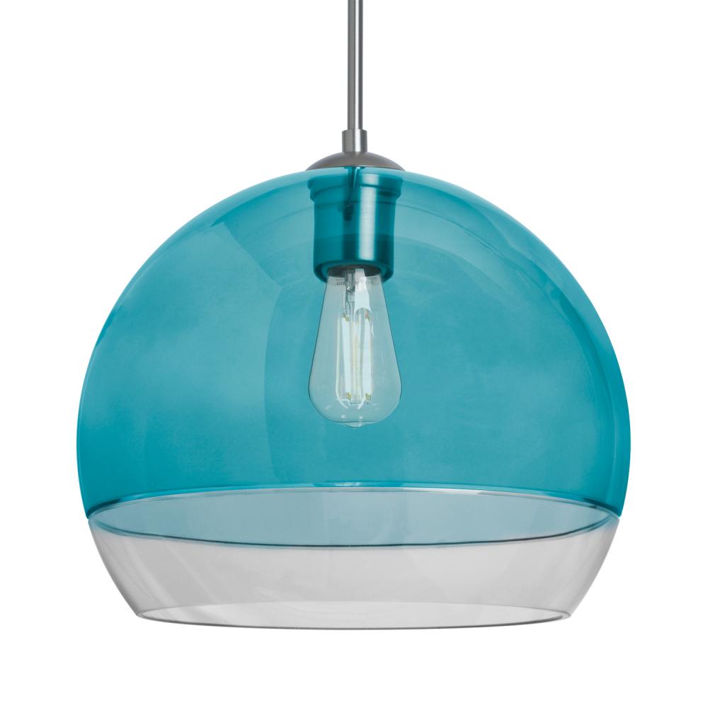 Besa, Ally 12 Cord Pendant, Coral Blue/Clear, Satin Nickel Finish, 1x5W LED Filament