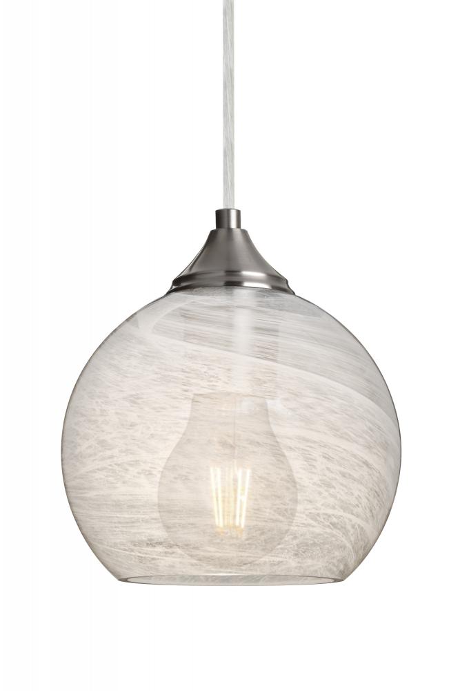 Besa, Jilly Cord Pendant, Vapor Clear, Satin Nickel Finish, 1x5W LED Filament, 15Ft.