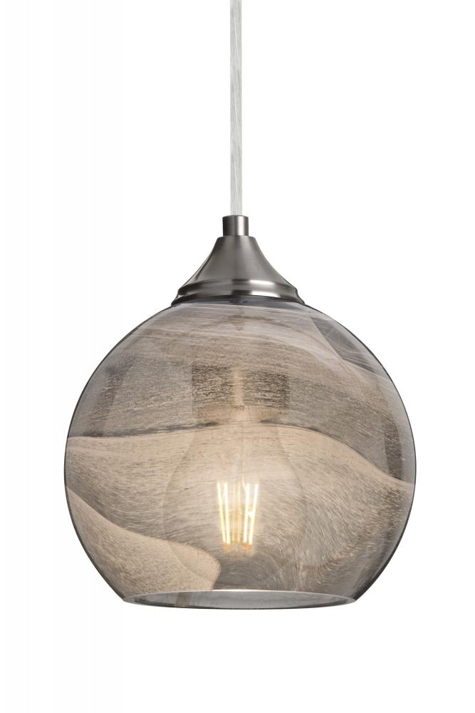 Besa, Jilly Cord Pendant, Vapor Smoke, Satin Nickel Finish, 1x5W LED Filament, 15Ft.