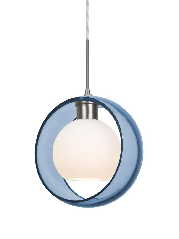 Besa Mana Pendant, Blue/Opal, Satin Nickel Finish, 1x9W LED