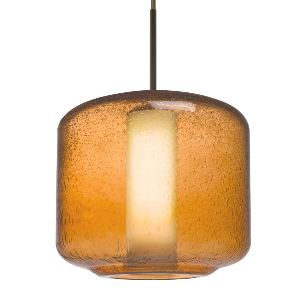 Besa Niles 10 Pendant, Amber Bubble/Opal, Bronze Finish, 1x5W LED