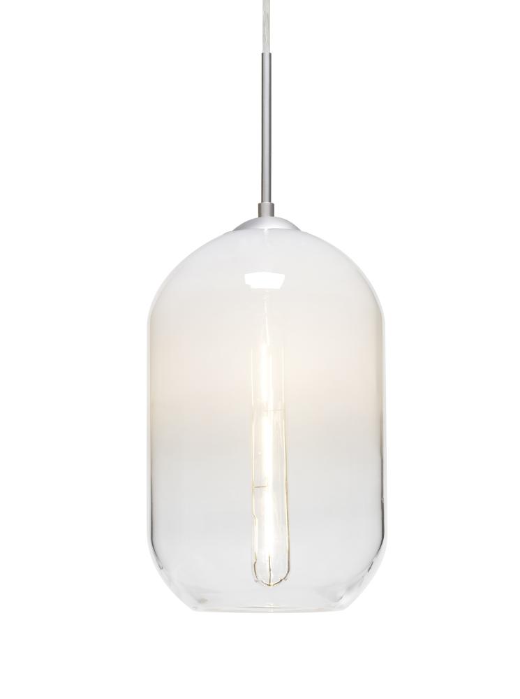 Besa, Omega 12 Cord Pendant, White/Clear, Satin Nickel Finish, 1x4W LED Filament