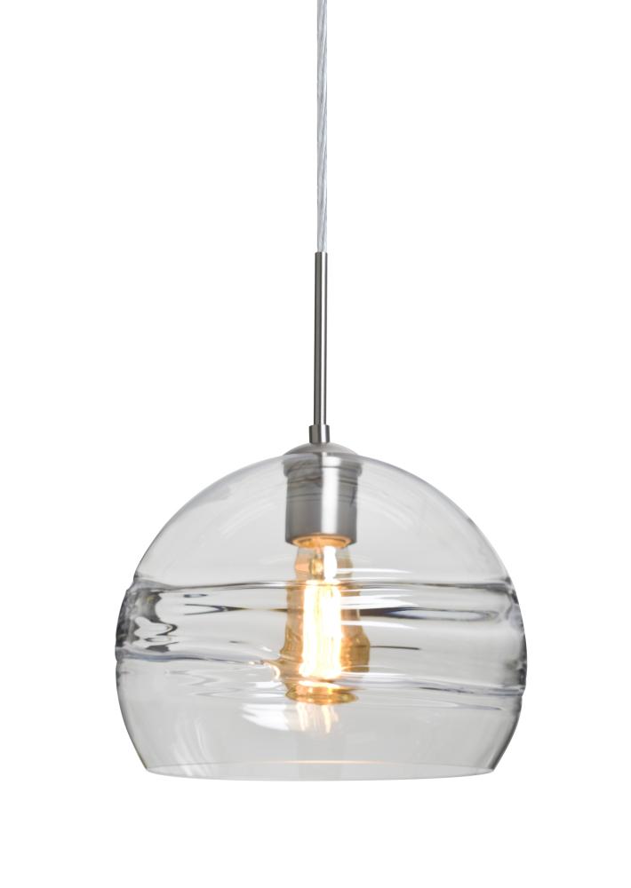 Besa Spirit 10 Pendant, Clear, Satin Nickel Finish, 1x8W LED Filament