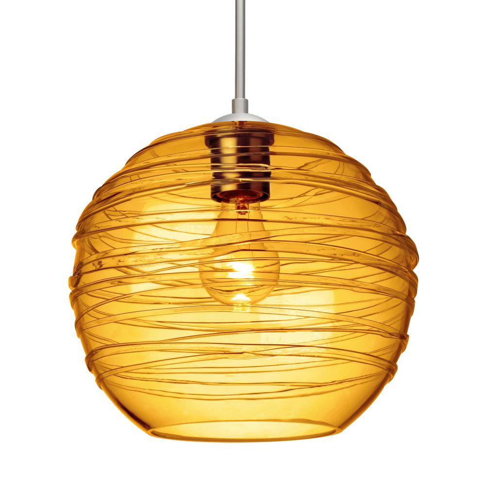 Besa Wave 10 Pendant Satin Nickel Amber 1x60W Medium Base, 15Ft. Cord