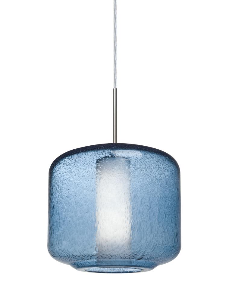 Besa Niles 10 Pendant, Blue Bubble/Opal, Satin Nickel Finish, 1x5W LED