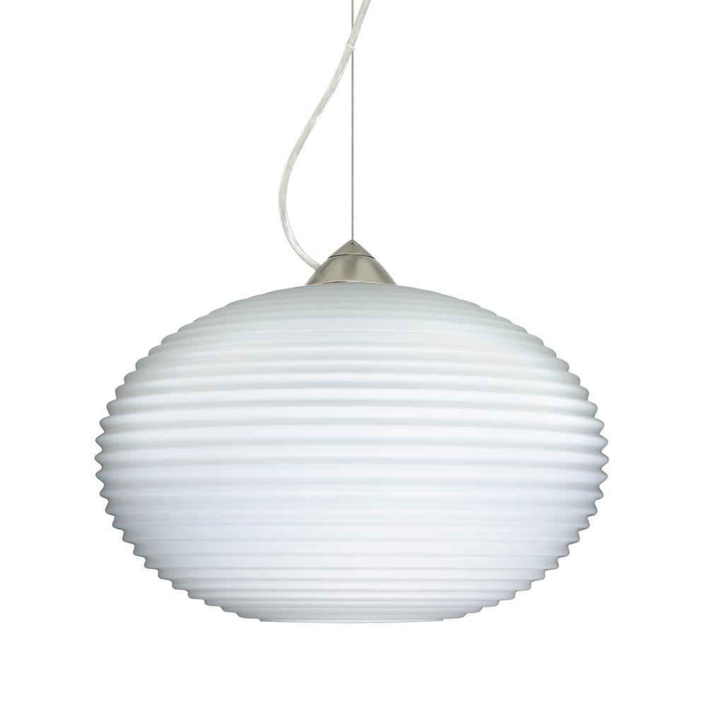 Besa Pape 10 Pendant 1Kx Opal Ribbed Satin Nickel 1x75W Medium Base, 15Ft. Cord