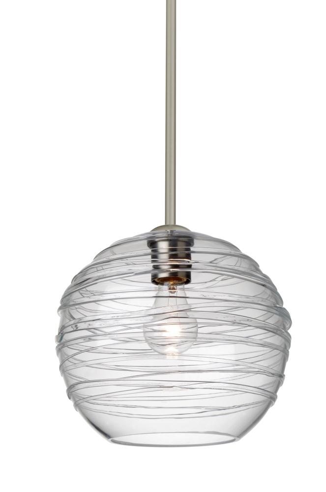 Besa Wave 10 Stem Pendant Satin Nickel Clear 1x60W Medium Base