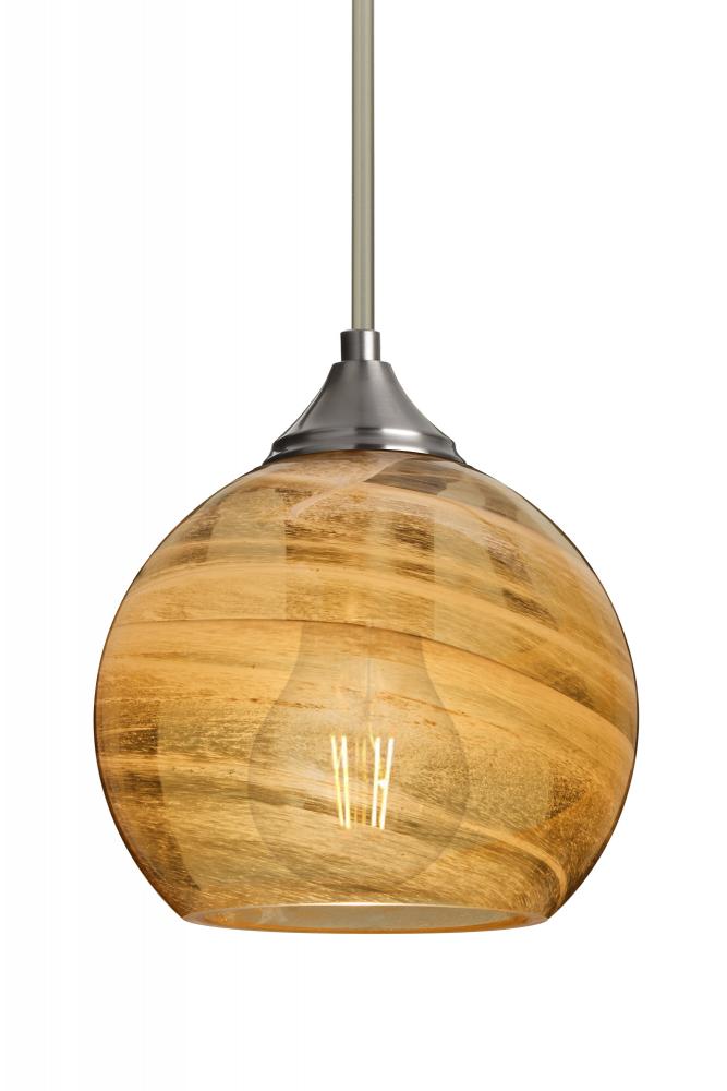 Besa, Jilly Stem Pendant, Vapor Amber, Satin Nickel Finish, 1x5W LED Filament