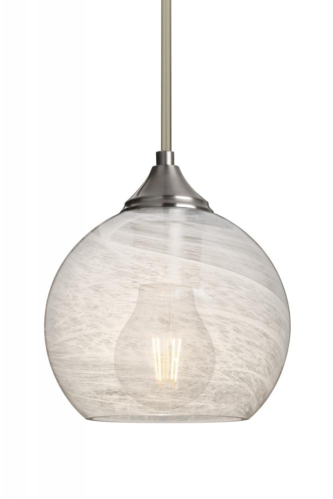 Besa, Jilly Stem Pendant, Vapor Clear, Satin Nickel Finish, 1x5W LED Filament