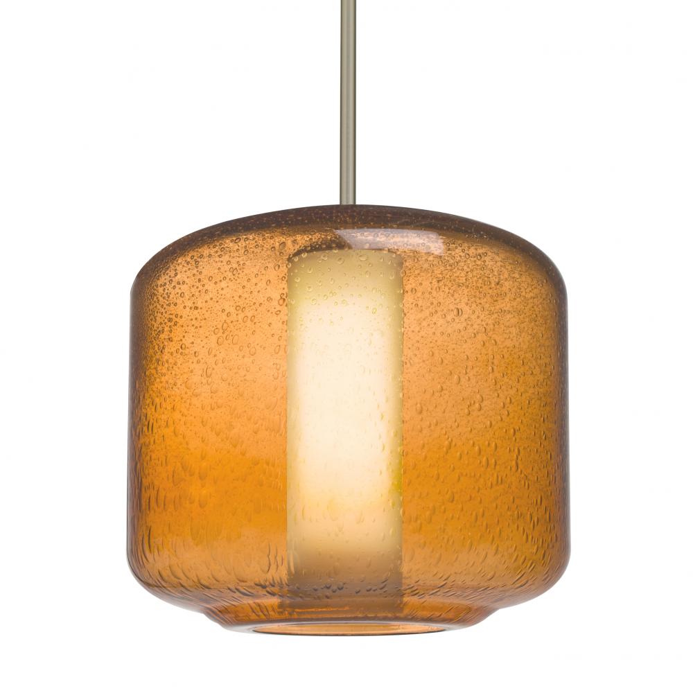 Besa Niles 10 Pendant, Amber Bubble/Opal, Satin Nickel Finish, 1x5W LED