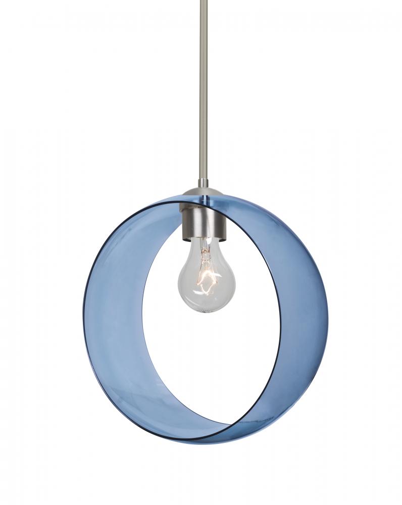 Besa, Plato Stem Pendant, Blue, Satin Nickel Finish, 1x60W Medium Base