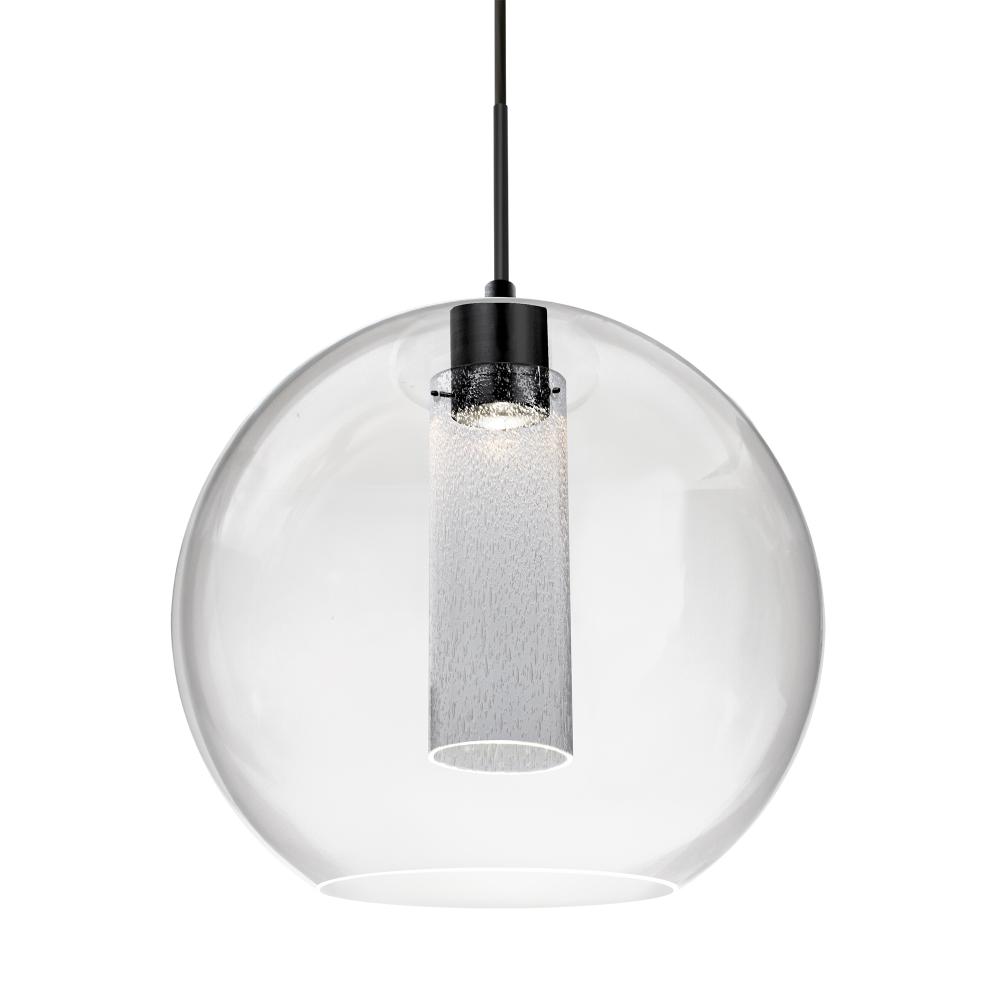 Besa Eli Pendant, Clear/Inner Bubble, Black Finish, 1x9W LED