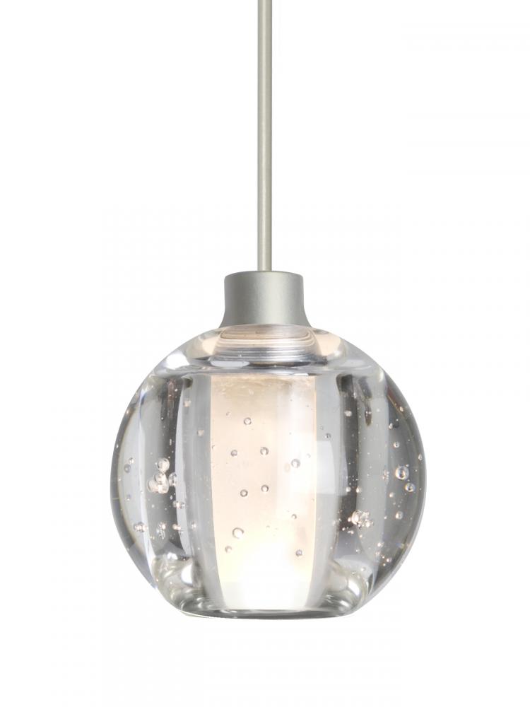 Besa, Boca 5 Cord Pendant, Clear Bubble, Satin Nickel Finish, 1x3W LED, 15Ft. Cord