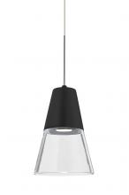 Besa Lighting 1XC-TIMO6BC-LED-SN - Besa, Timo 6 Cord Pendant,Clear/Black, Satin Nickel Finish, 1x9W LED