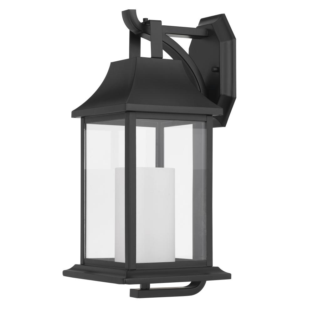 Boston 17 In 1-Light Matte Black Outdoor Wall Light With Opal White Glass