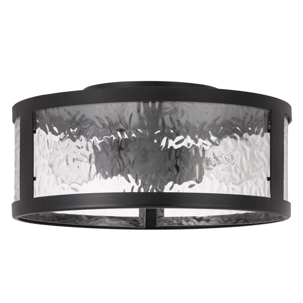 Savannah 2-Light Black Finish Water Grain Glass Flush Mount 11.8“ X 11.8” X 5.8“