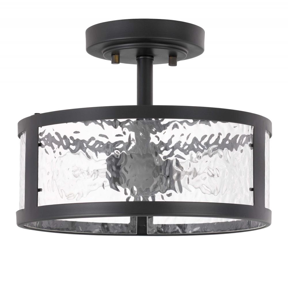 Savannah 2-Light Black Finish Water Grain Glass Semi-Flush Mount 11.8“ X 11.8” X 9“