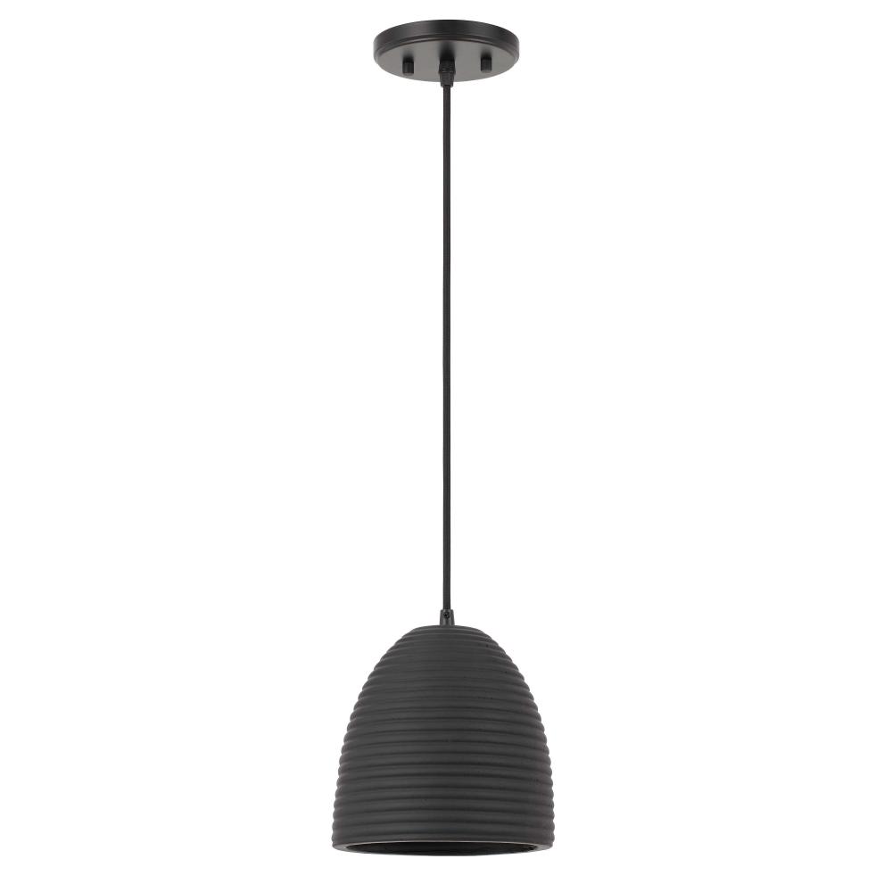 Remington 1-Light Black Finish Concrete Grey Shade Pendant 7.25"D X 8.63"H