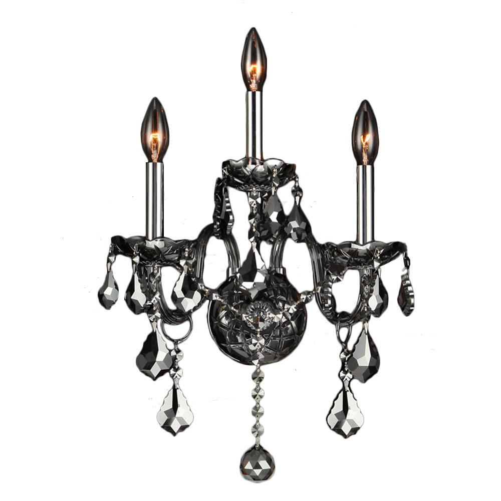 Provence 3-Light Chrome Finish and Smoke Crystal Candle Wall Sconce Light 13 in. W x 18 in. H Medium