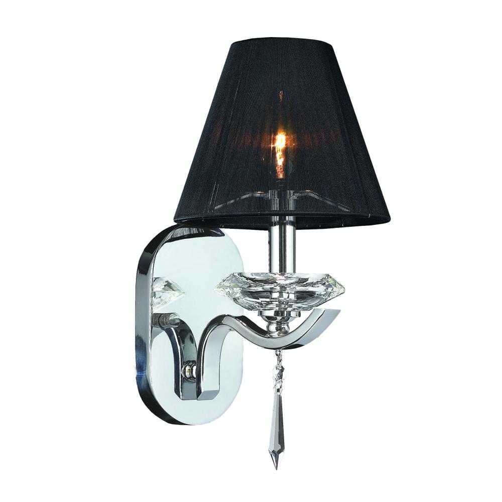 Gatsby 1-Light Chrome Finish and Clear Crystal Wall Sconce Light with Black String Shade 7 in. W x 1