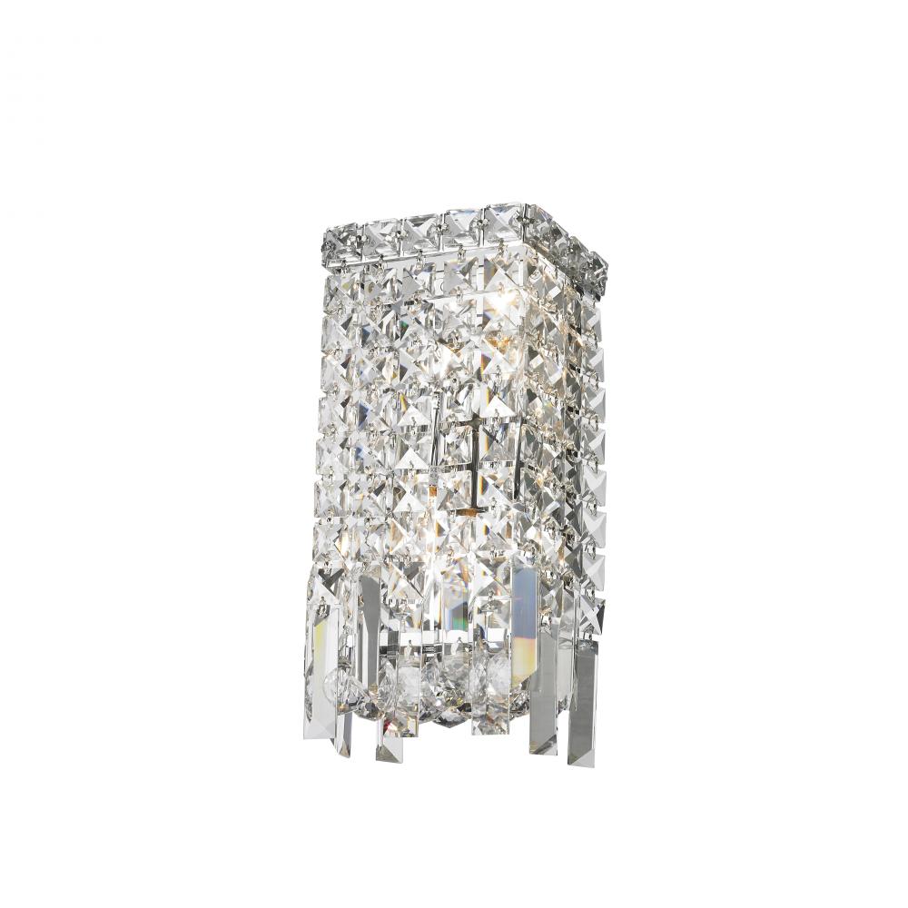 Cascade 2-Light Chrome Finish Crystal Rectangular Wall Sconce Light  6 in. W x 13 in. H ADA