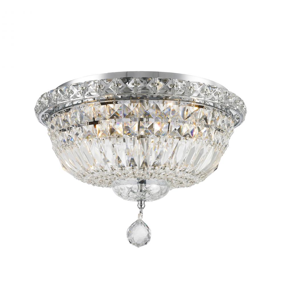 Empire 4-Light Chrome Finish and Clear Crystal Flush Mount Ceiling Light 14 in. Dia x 9 in. H Round 