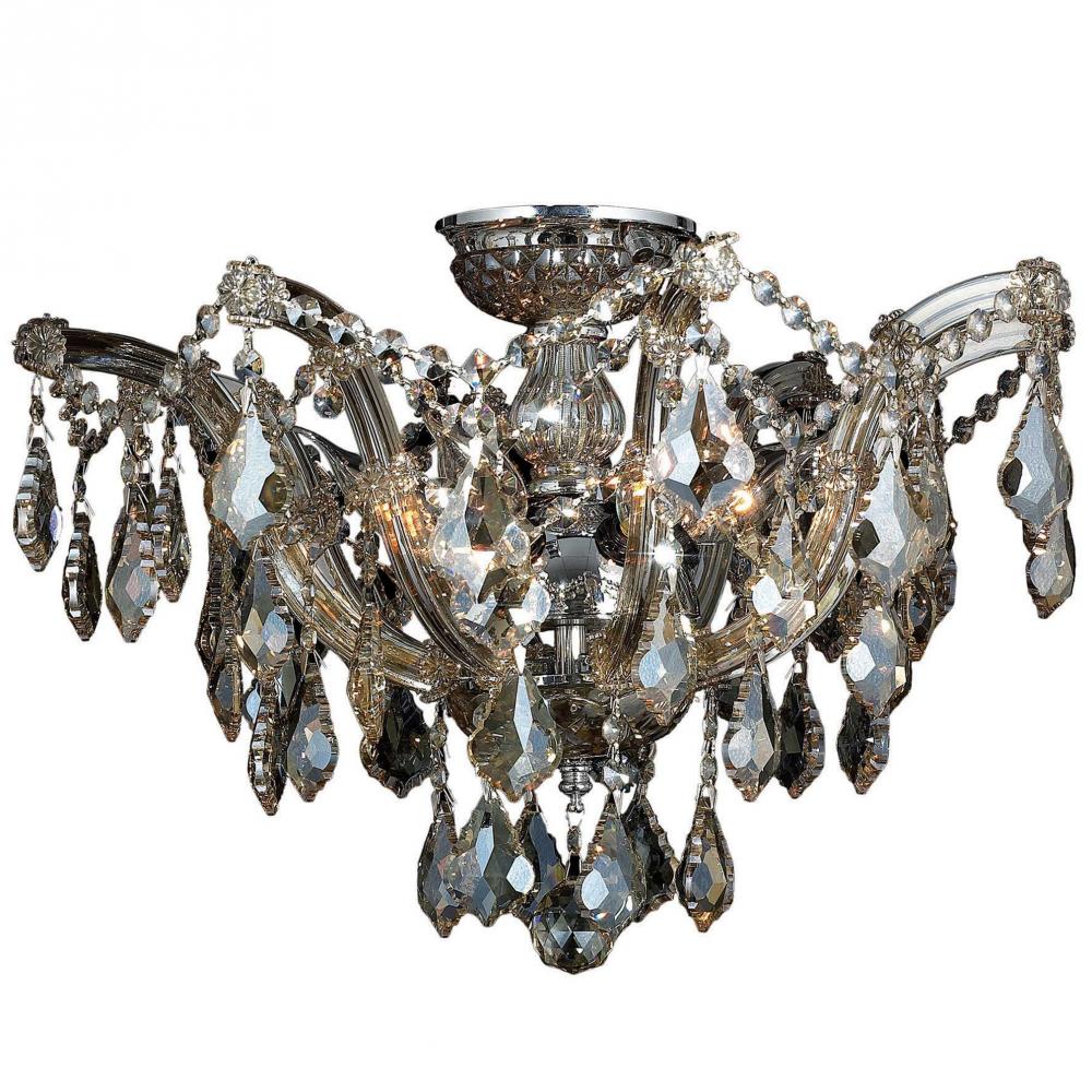 Maria Theresa 6-Light Chrome Finish and Golden Teak Crystal Semi-Flush Mount Ceiling Light 20 in. Di