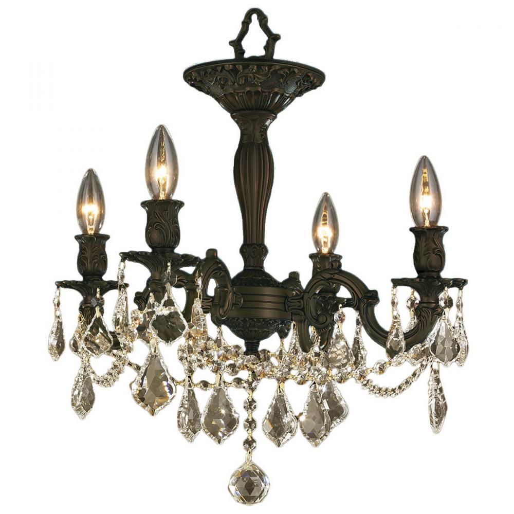 Windsor 4-Light dark Bronze Finish and Golden Teak Crystal Semi Flush Mount Ceiling Light 17 in. Dia