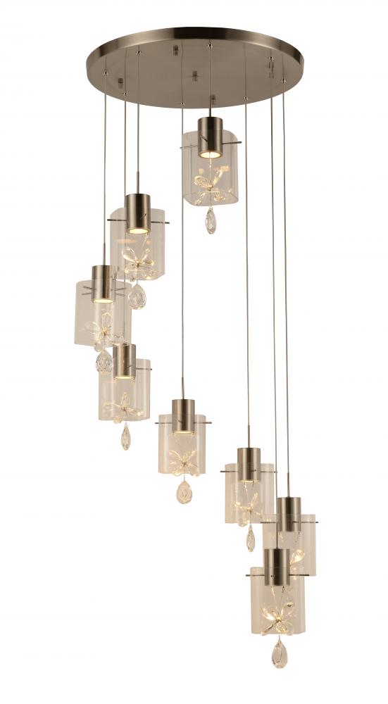 Papillon 48-Watt Matte Nickel Finish Integrated LEd Glass with Crystal Cascade Pendant Ceiling Light