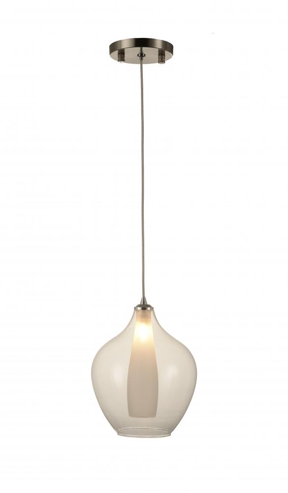 Botella 1-Light Matte Nickel Finish Halogen / LEd Clear Glass Mini Pendant Ceiling Light 7" d x 