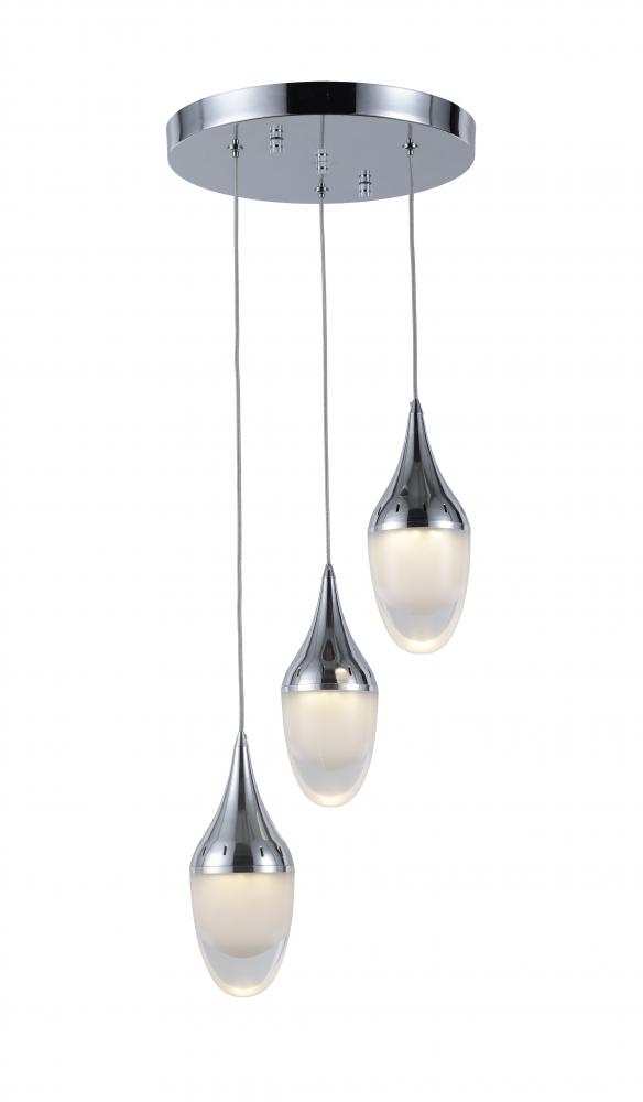 droplet 7.5-Watt Polished Chrome Finish Integrated LEd Clear Multi Light Pendant 3000K 11 in. Dia x