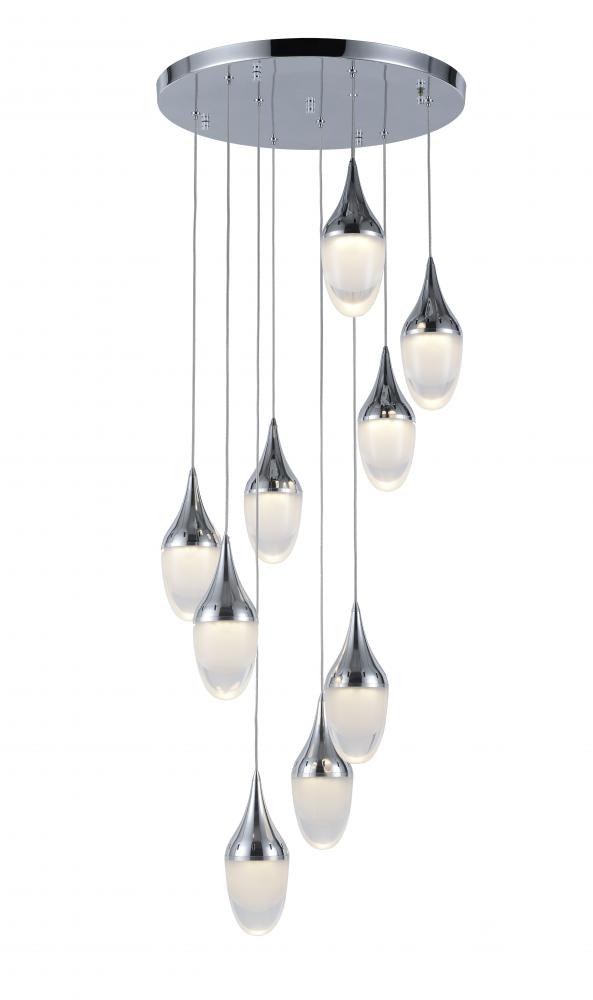 droplet 22.5-Watt Polished Chrome Finish Integrated LEd Clear Multi Light Pendant 3000K 18 in. Dia x