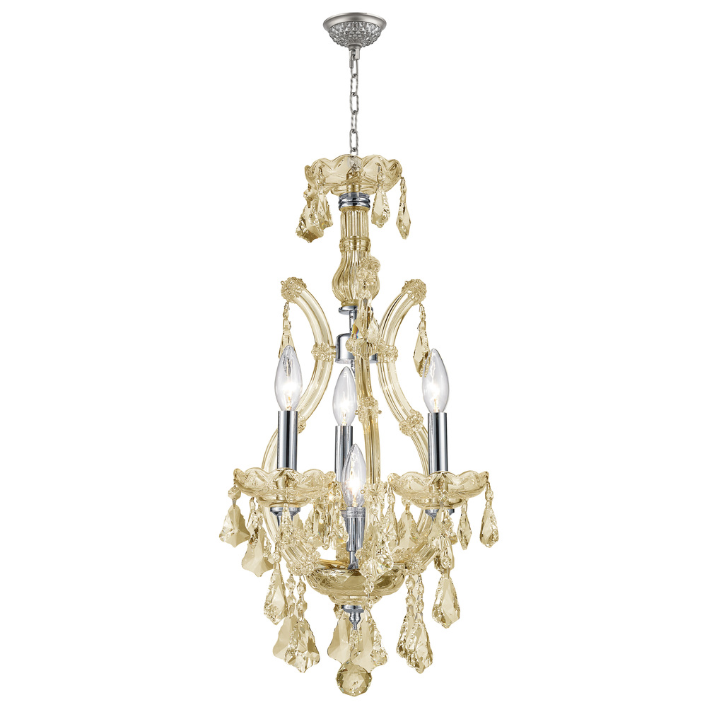 Maria Theresa 4-Light Chrome Finish and Golden Teak Crystal Chandelier 12 in. Dia x 22 in. H Mini