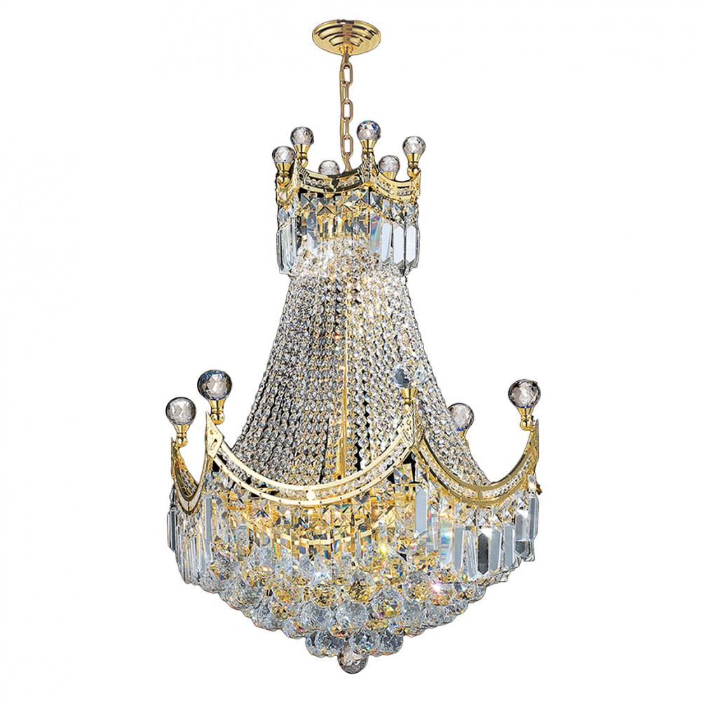 Empire 9-Light Gold Finish and Clear Crystal Chandelier 20 in. Dia x 26 in. H Round Medium