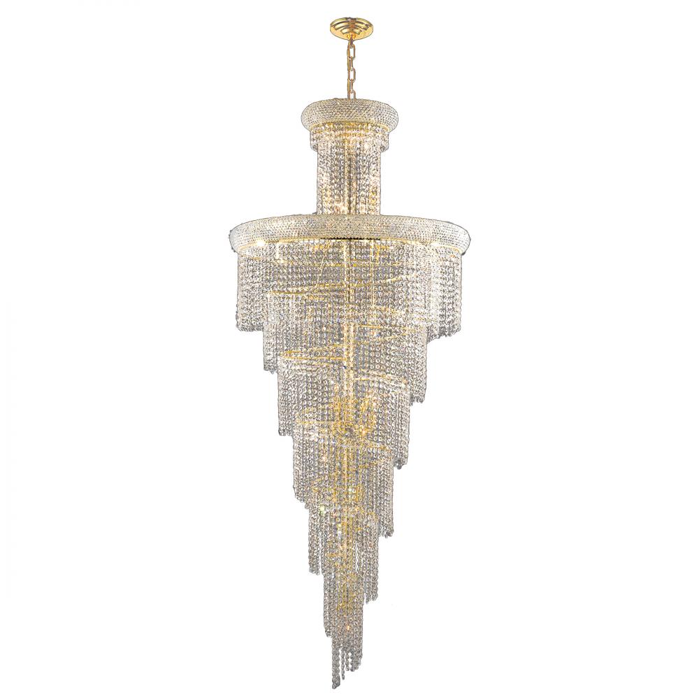 Empire 28-Light Gold Finish and Clear Crystal Spiral Cascading Chandelier 30 in. Dia x 72 in. H Larg