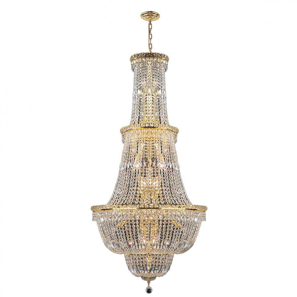 Empire 34-Light Gold Finish and Clear Crystal Chandelier 28 in. Dia x 56 in. H Round Large