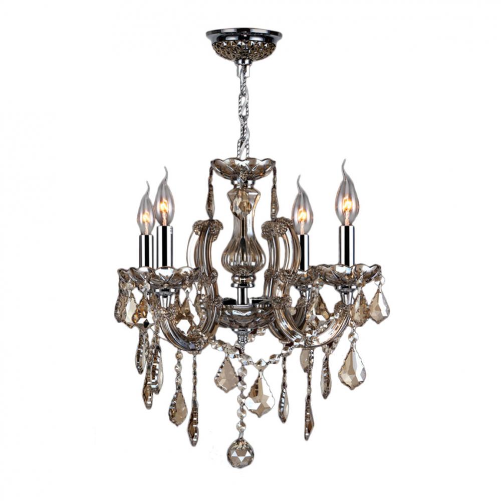 Catherine 4-Light Chrome Finish and Golden Teak Crystal 18 in. Dia x 18 in. H Medium