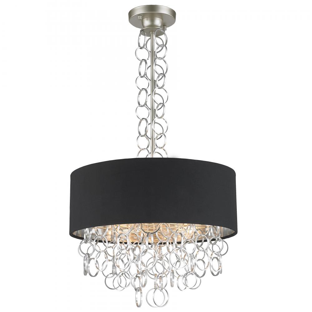 Catena 6-Light Matte Nickel Finish with Black Linen drum Shade Pendant 20 in. x 37 in. H Medium