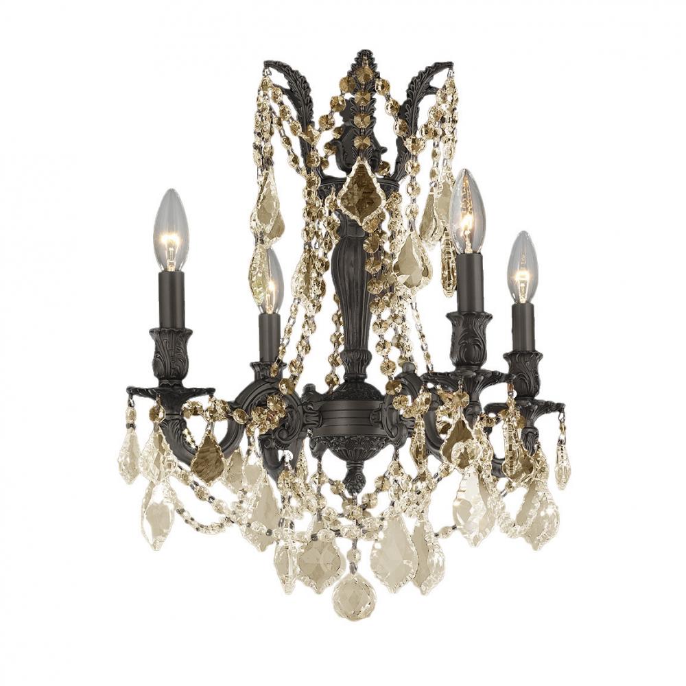 Windsor 4-Light dark Bronze Finish and Golden Teak Crystal Chandelier 17 in. Dia x 21 in. H Medium