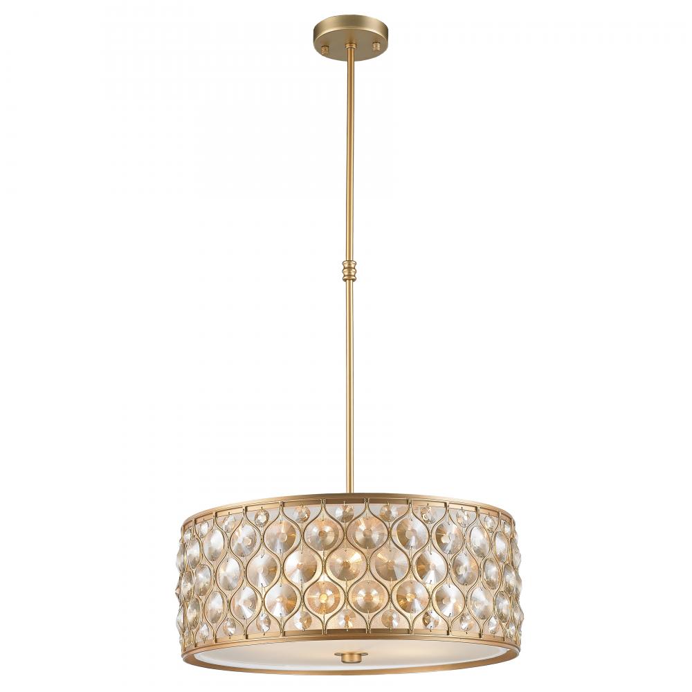 Paris 5-Light Matte Gold Finish with Golden Teak Crystal Pendant Light 20 in. Dia x 8 in. H