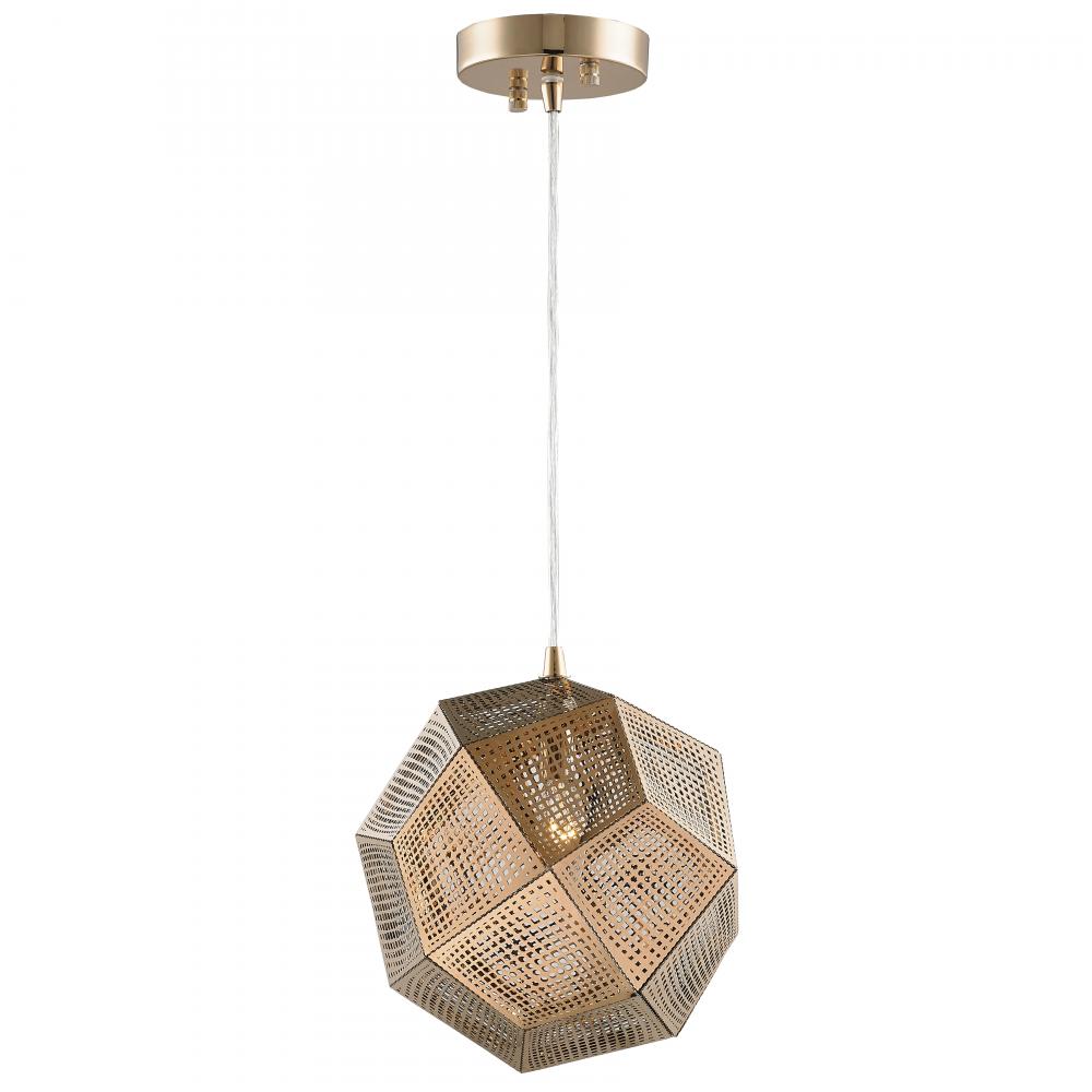 Geometrics 1-Light Champagne Gold Finish Finish Stainless Steel Pendant Light 10 in. Dia x 10 in. H