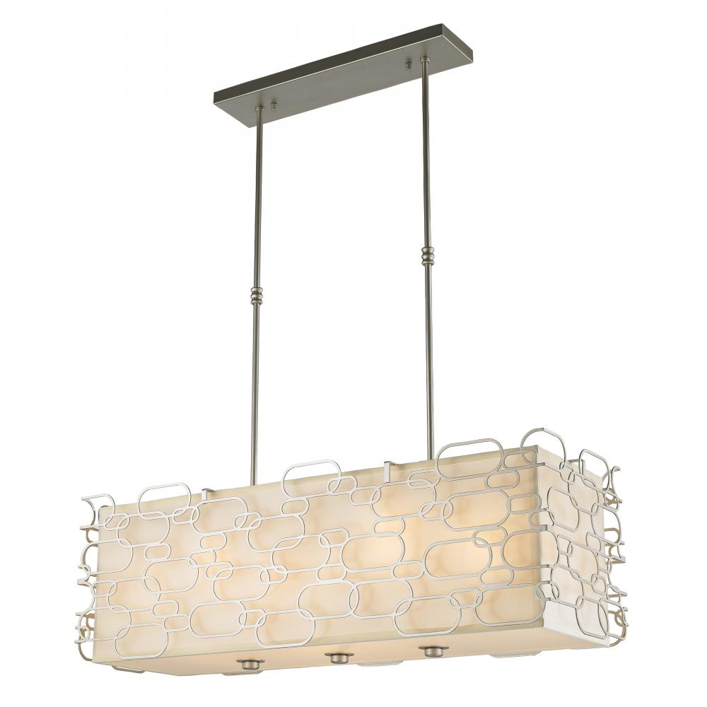 Montauk 12-Light Matte Nickel Finish Kitchen Island Pendant Light with Ivory Linen Rectangular Shade