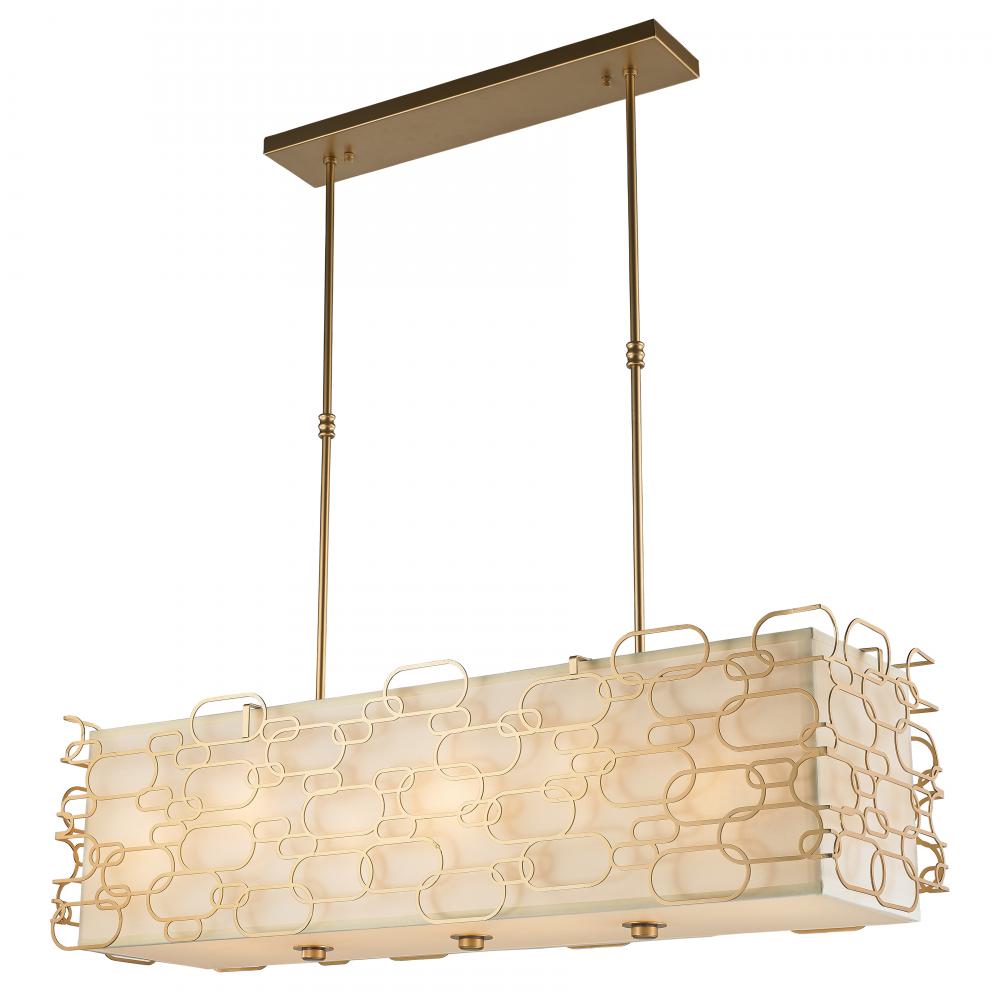 Montauk 12-Light Matte Gold Finish Kitchen Island Pendant Light with Ivory Linen Rectangular Shade 4